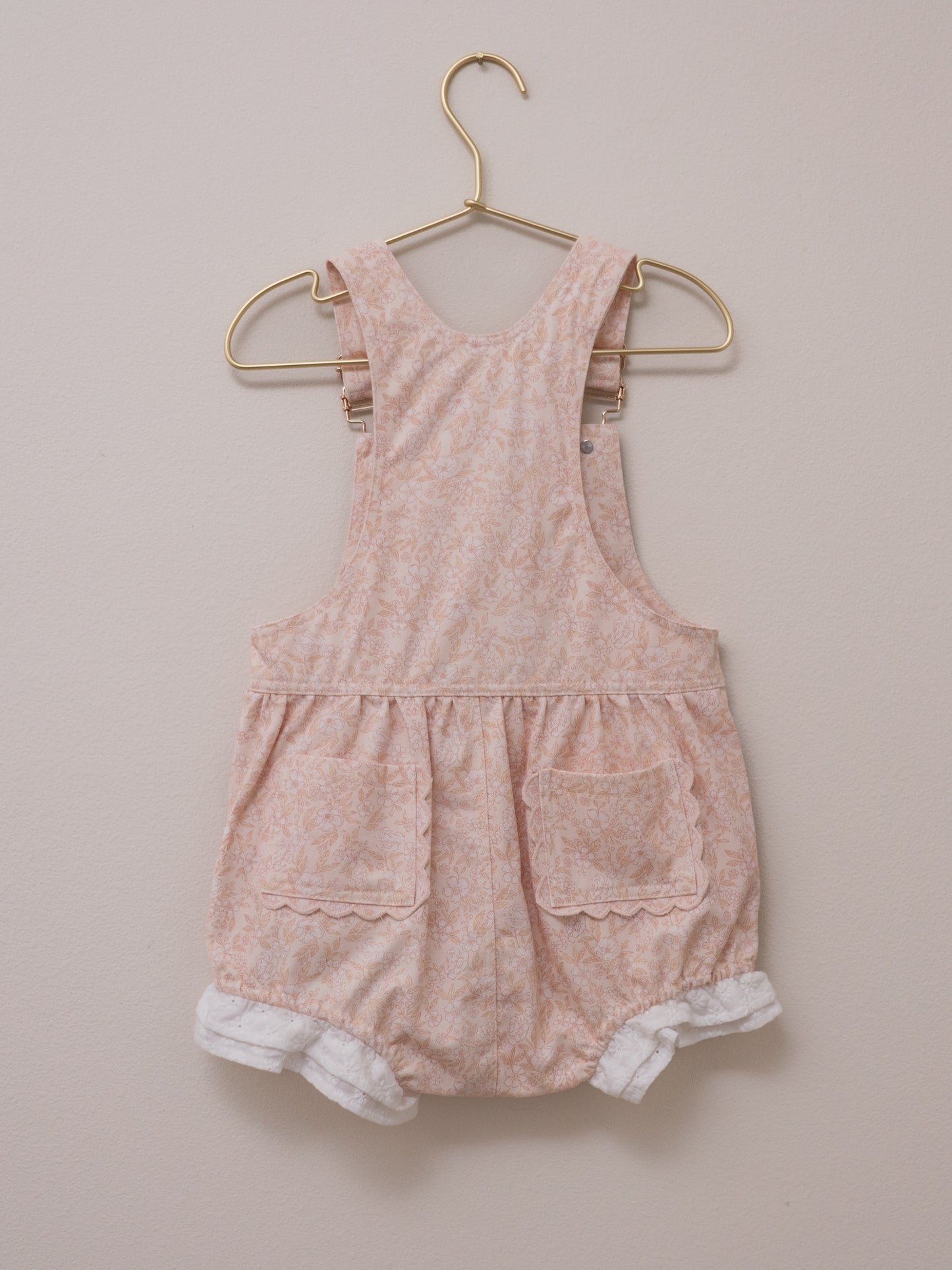 Girls Poppy Lace Shortalls - Peach Garden