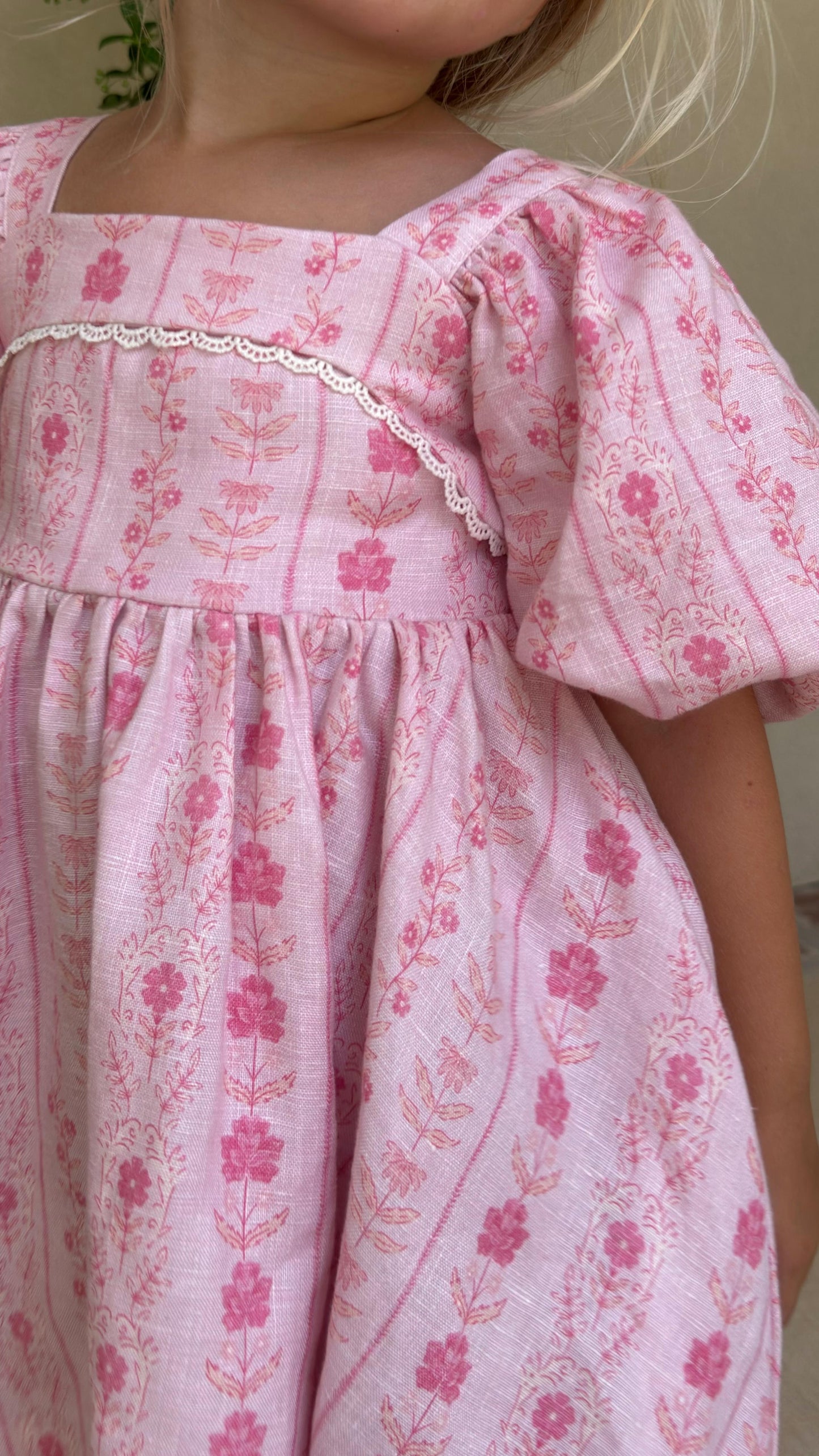 Preview Girls Louise French Linen & Lace Snap Dress | Parfait Pop