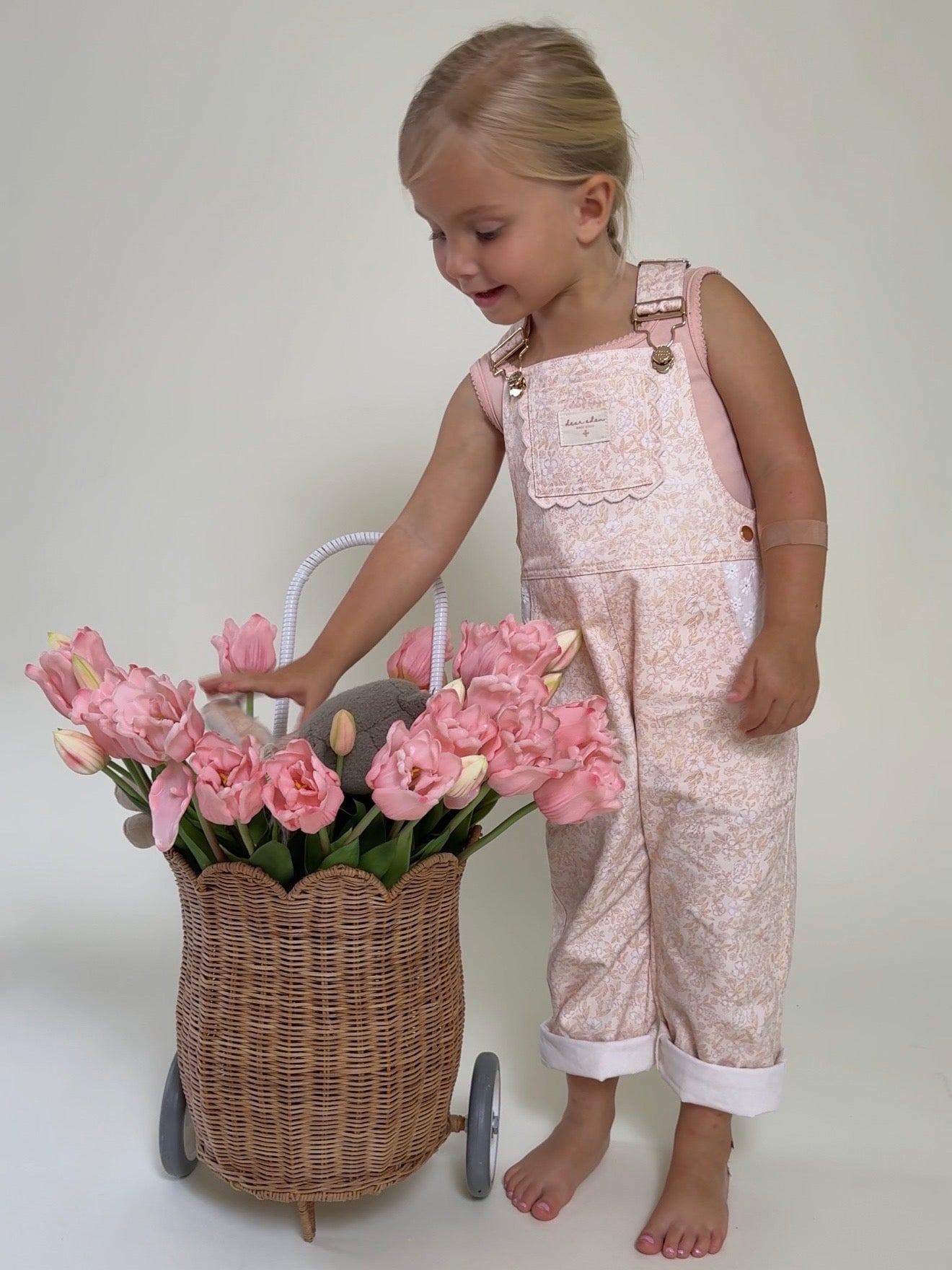 Girls Poppy Classic Lace Overalls - Peach Garden