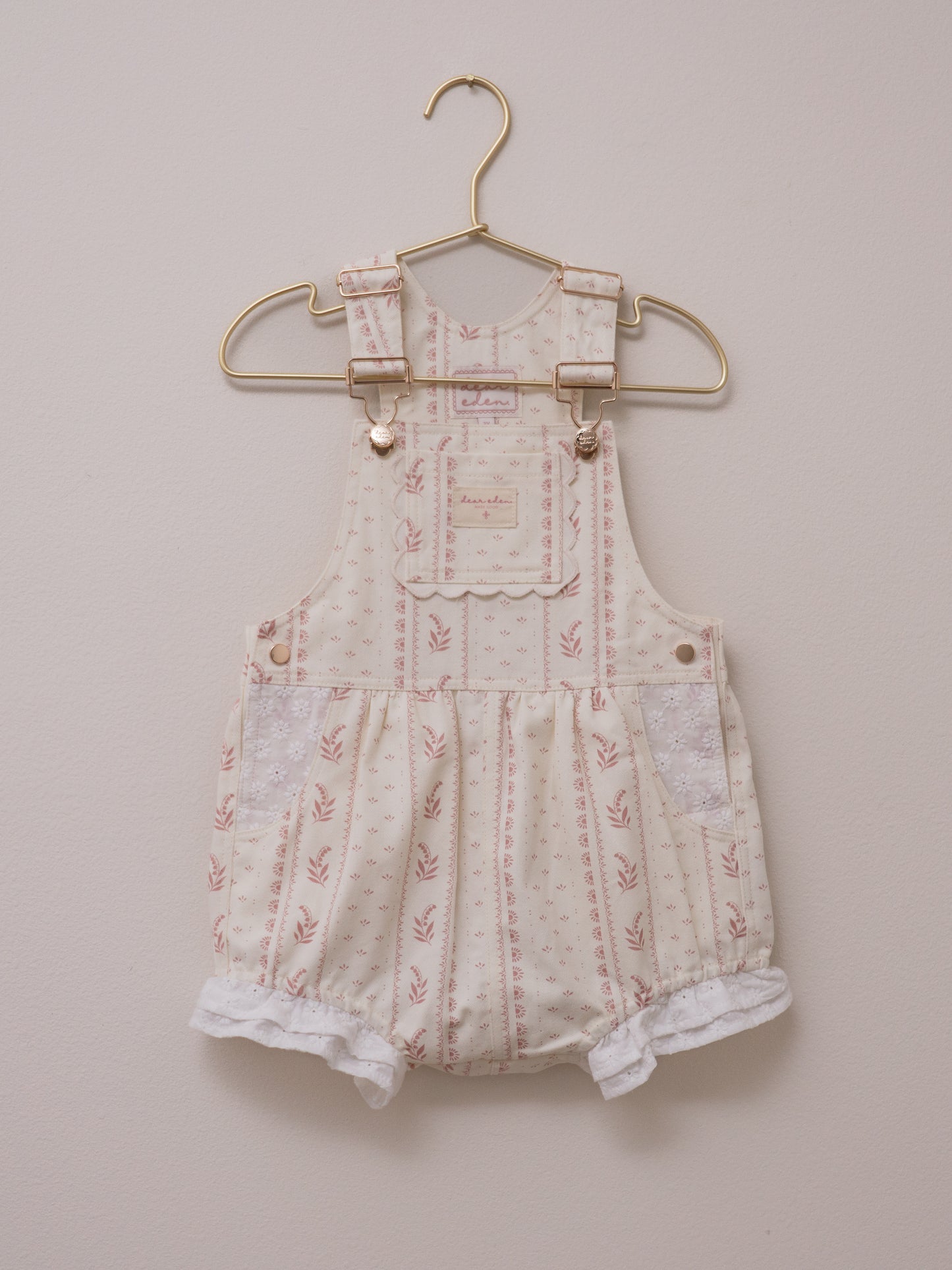 Girls Poppy Lace Shortalls - Heirloom Rose