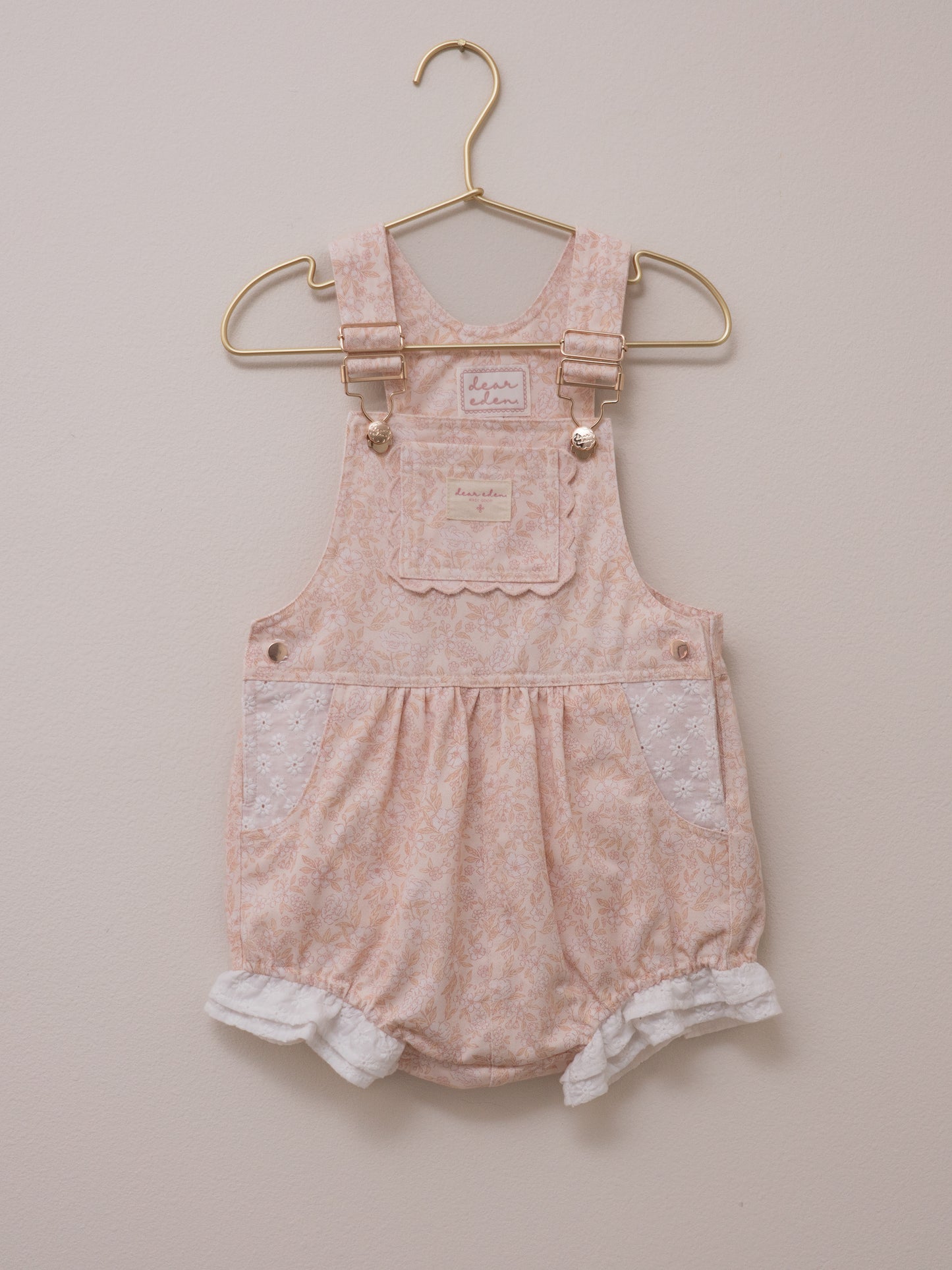 Girls Poppy Lace Shortalls - Peach Garden