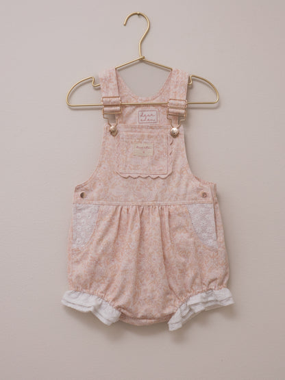 Girls Poppy Lace Shortalls - Peach Garden