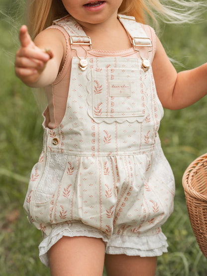 Girls Poppy Lace Shortalls - Heirloom Rose