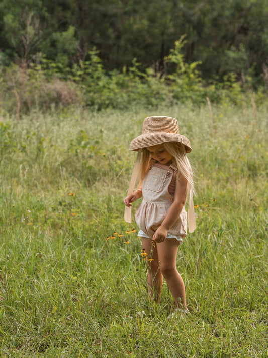 Girls Poppy Lace Shortalls - Peach Garden