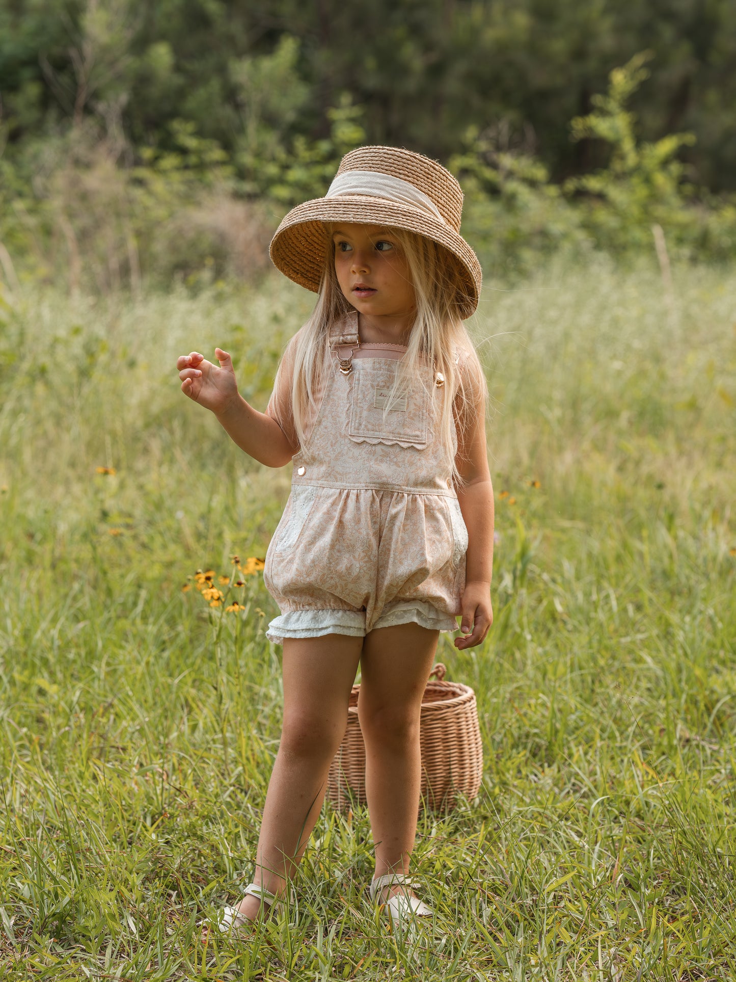 Girls Poppy Lace Shortalls - Peach Garden