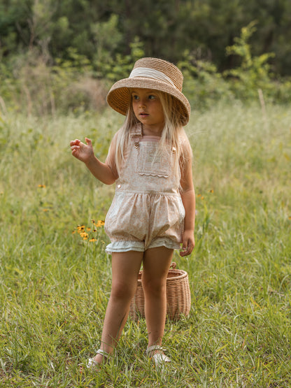 Girls Poppy Lace Shortalls - Peach Garden