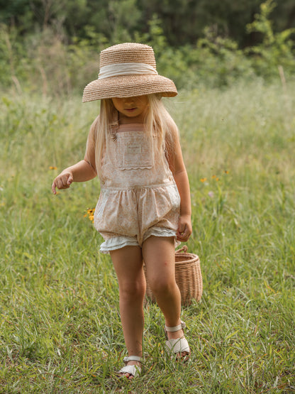Girls Poppy Lace Shortalls - Peach Garden