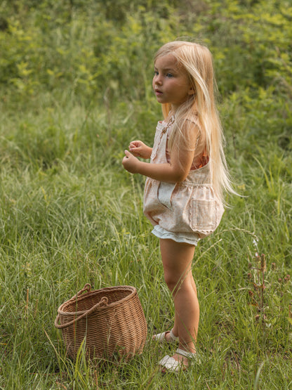 Girls Poppy Lace Shortalls - Peach Garden