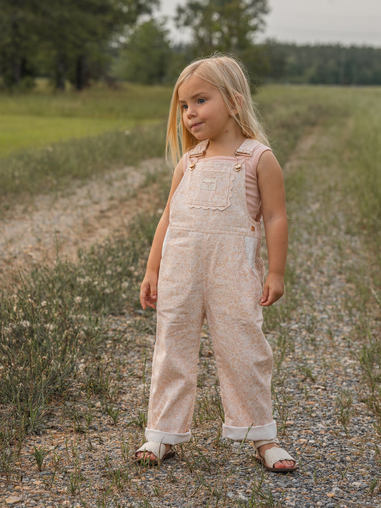 Girls Poppy Classic Lace Overalls - Peach Garden