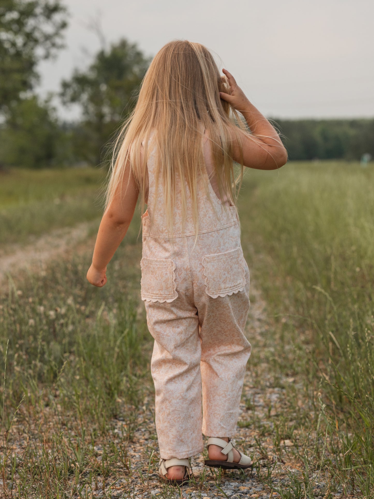 Girls Poppy Classic Lace Overalls - Peach Garden