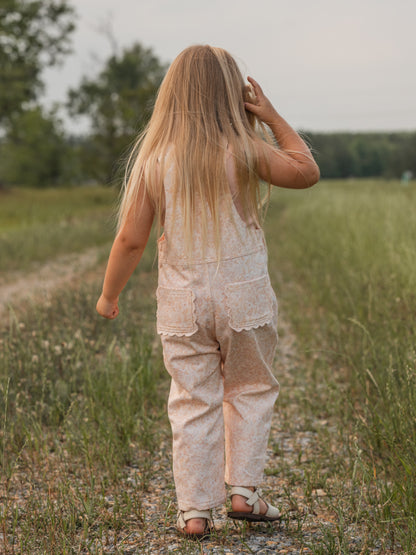 Girls Poppy Classic Lace Overalls - Peach Garden