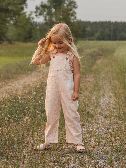 Girls Poppy Classic Lace Overalls - Peach Garden