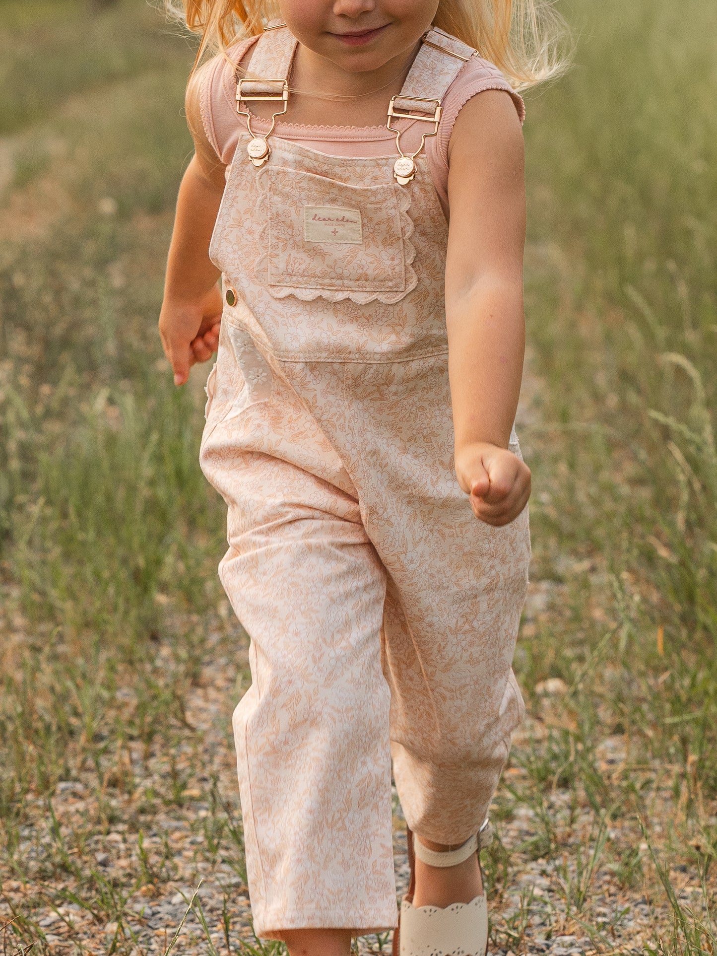 Girls Poppy Classic Lace Overalls - Peach Garden