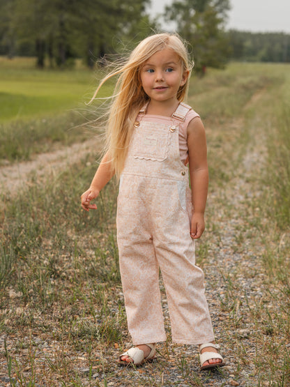 Girls Poppy Classic Lace Overalls - Peach Garden