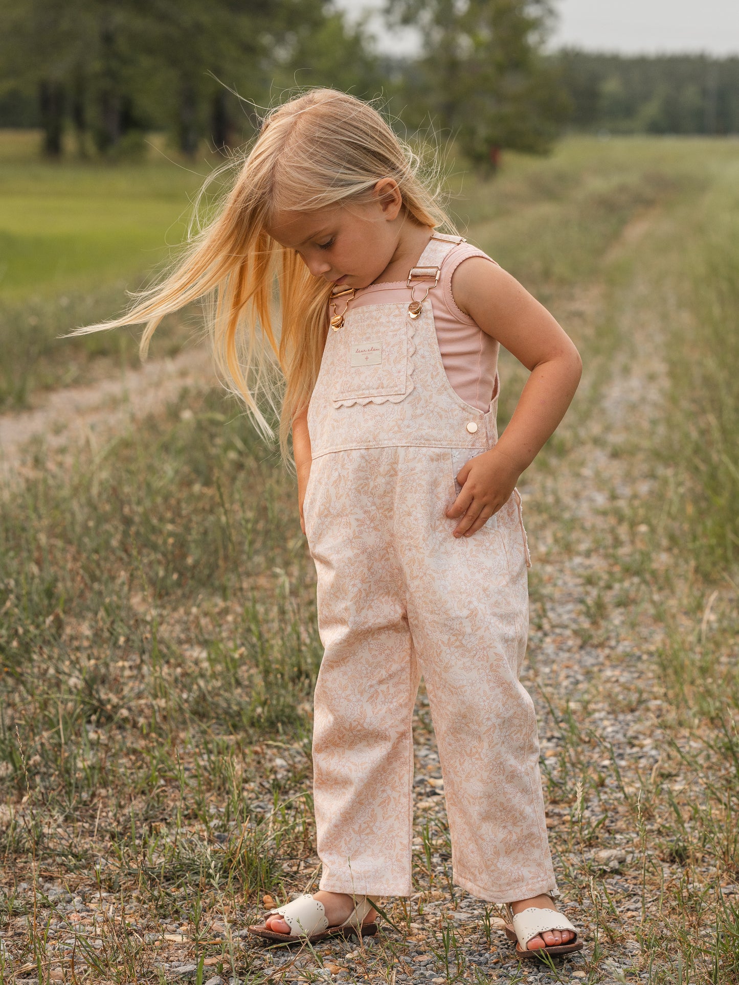 Girls Poppy Classic Lace Overalls - Peach Garden