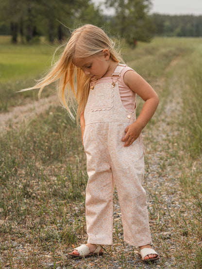 Girls Poppy Classic Lace Overalls - Peach Garden