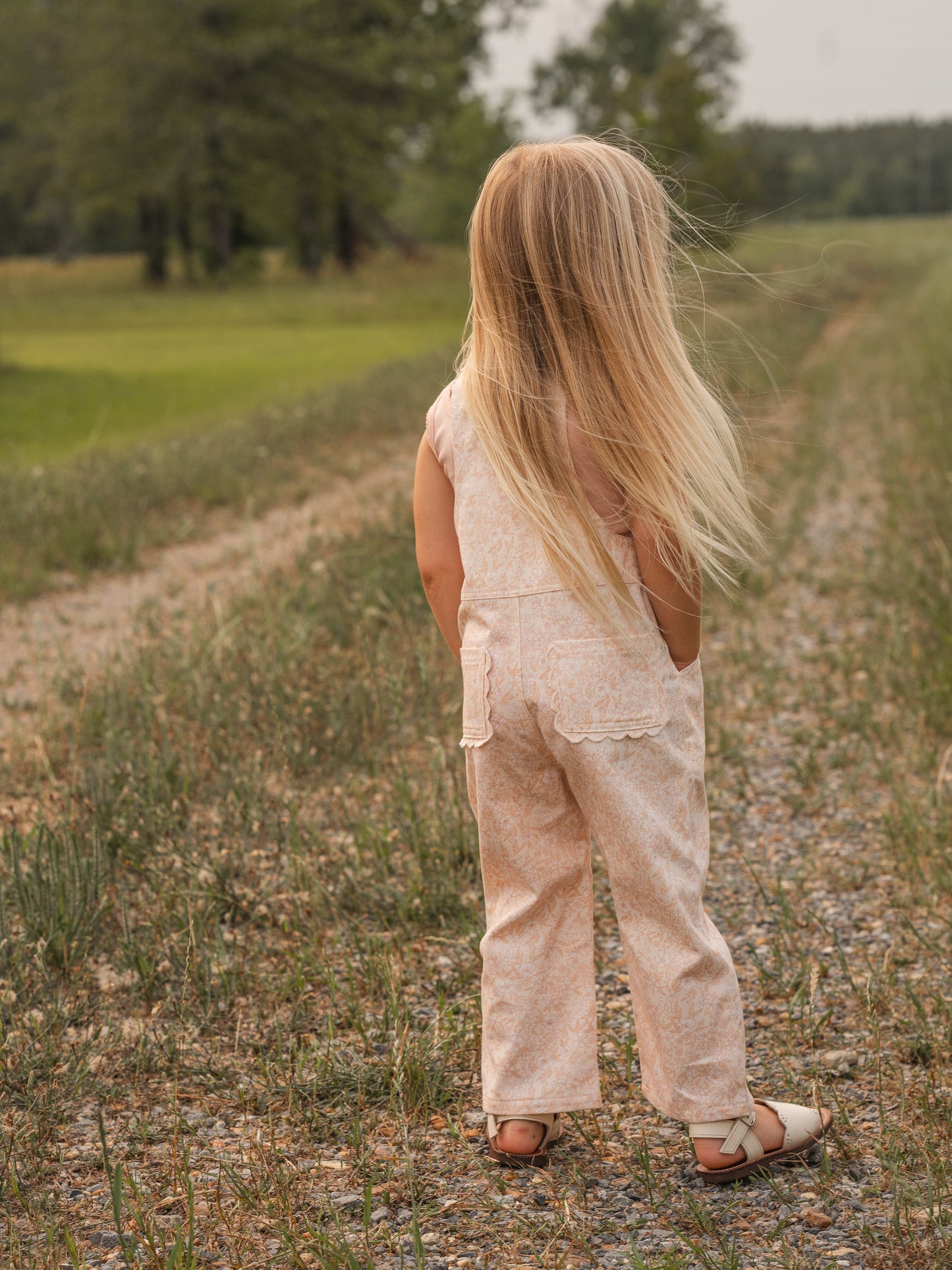 Girls Poppy Classic Lace Overalls - Peach Garden