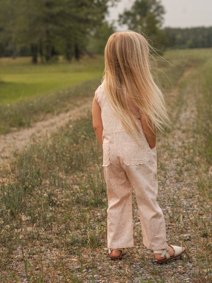 Girls Poppy Classic Lace Overalls - Peach Garden