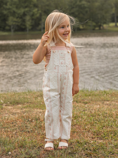 Girls Poppy Classic Lace Overalls - Heirloom Rose