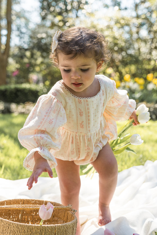 Girls Clara Organic Cotton Romper - Heirloom Rose