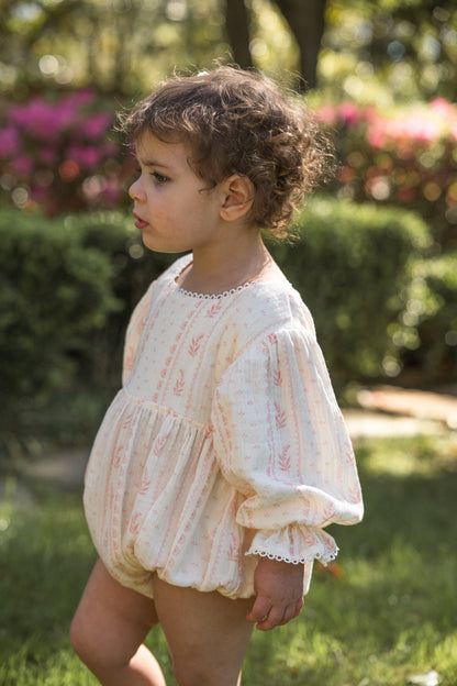 Girls Clara Organic Cotton Romper - Heirloom Rose