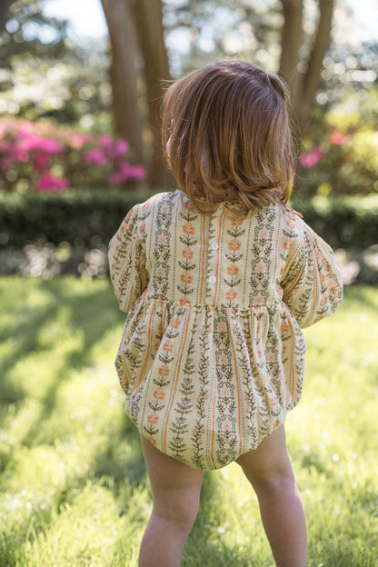 Girls Clara Organic Cotton Romper - Eden Stripe Natural