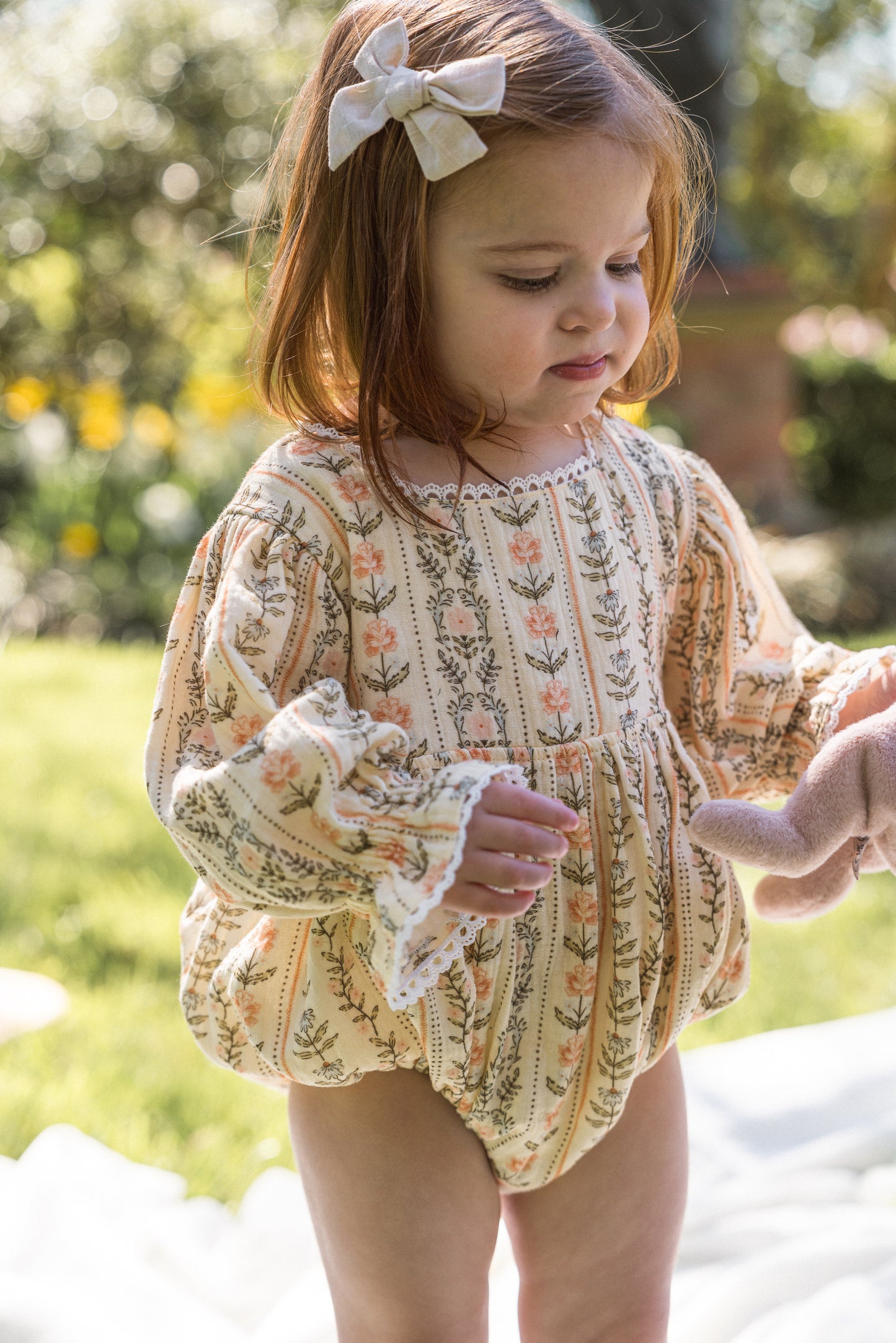 Girls Clara Organic Cotton Romper - Eden Stripe Natural