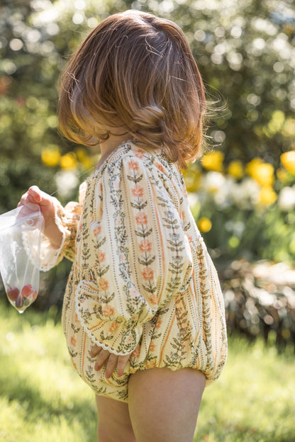 Girls Clara Organic Cotton Romper - Eden Stripe Natural