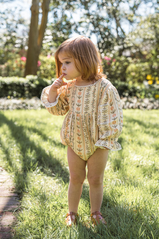 Girls Clara Organic Cotton Romper - Eden Stripe Natural