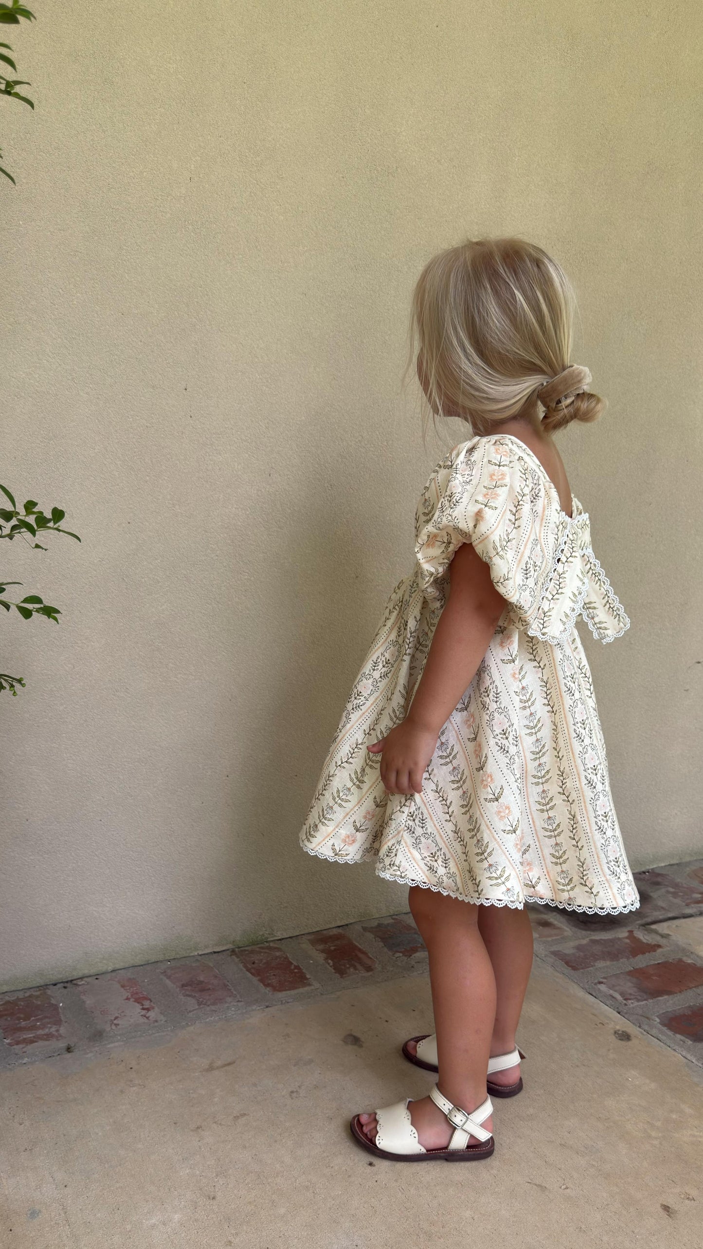 Preview Girls Louise French Linen & Lace Snap Dress | Eden Stripe Natural
