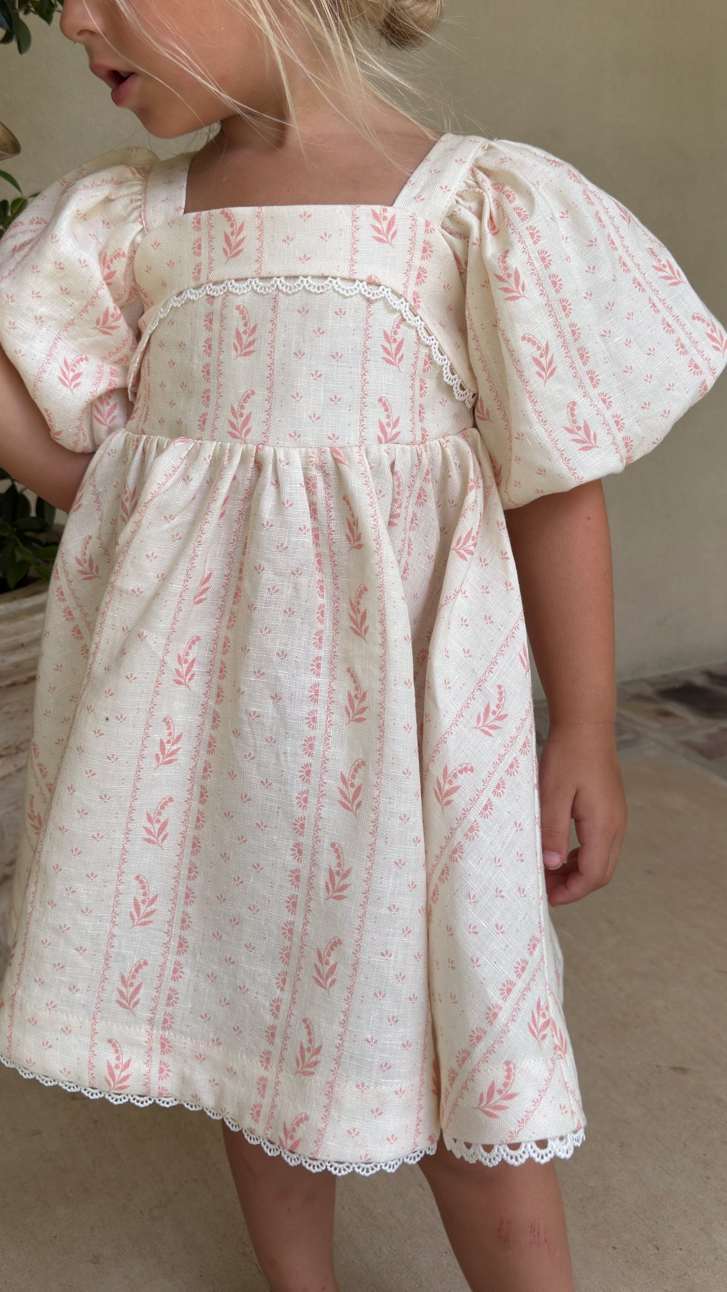 Preview Girls Louise French Linen & Lace Snap Dress | Heirloom Rose
