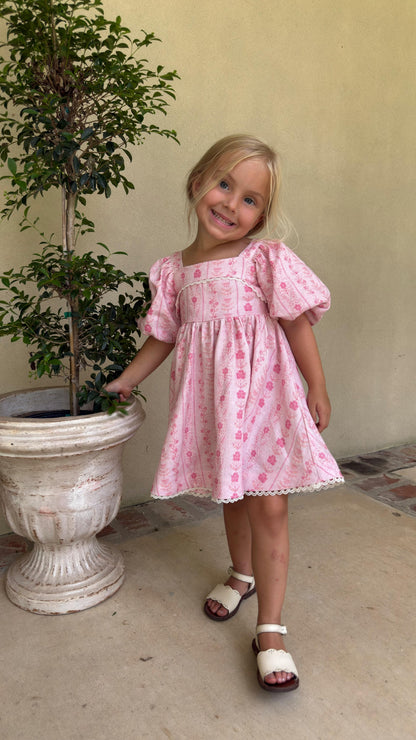 Preview Girls Louise French Linen & Lace Snap Dress | Parfait Pop