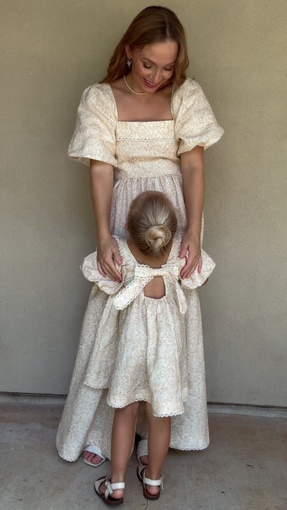 Preview Womens Louise French Linen & Lace Midi Dress | Champagne Garden