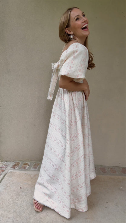 Preview Womens Louise French Linen & Lace Midi Dress | Heirloom Rose
