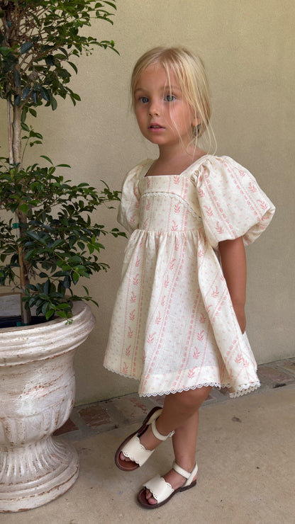 Preview Girls Louise French Linen & Lace Snap Dress | Heirloom Rose