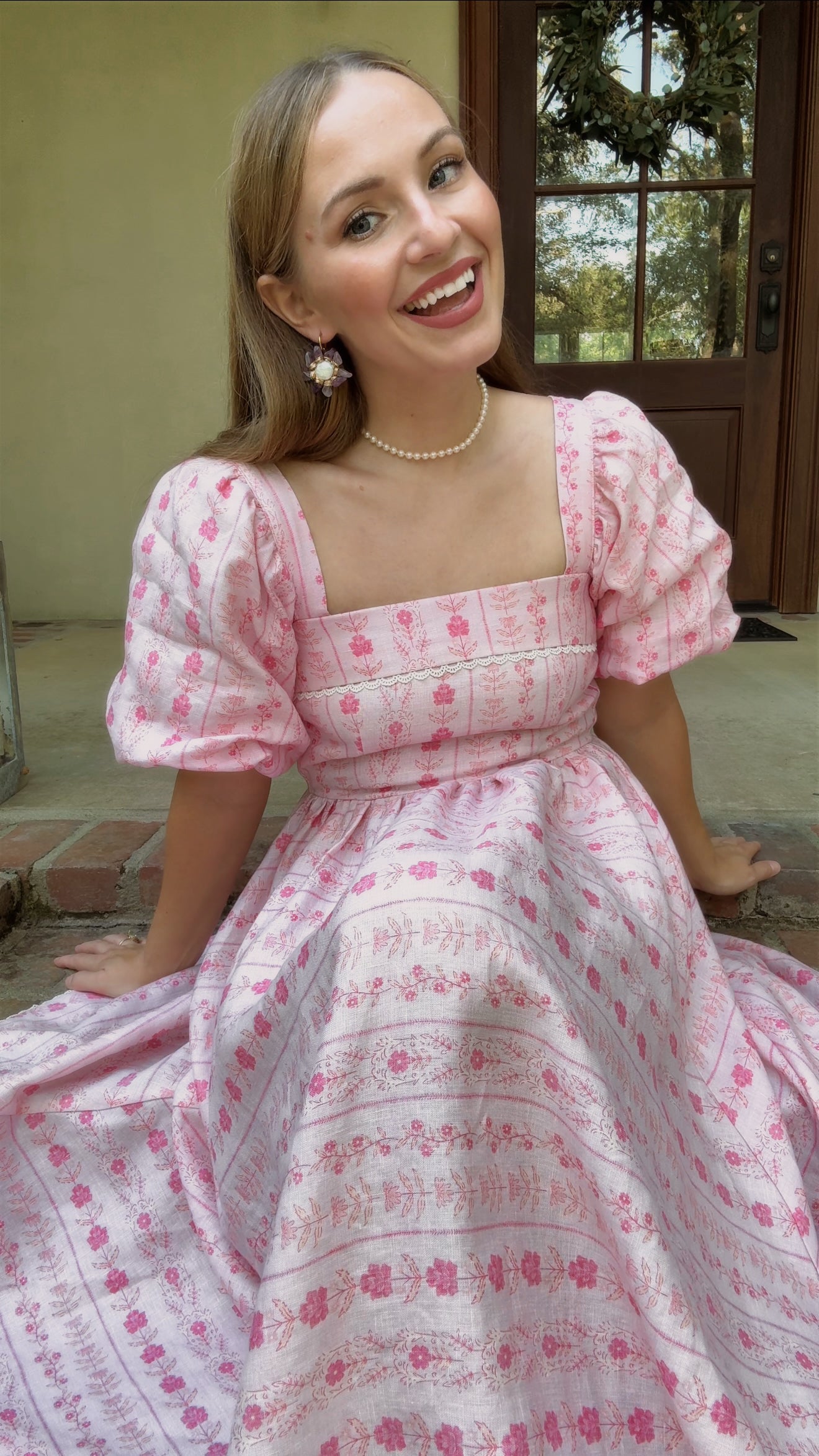 Preview Womens Louise French Linen & Lace Midi Dress | Parfait Pop