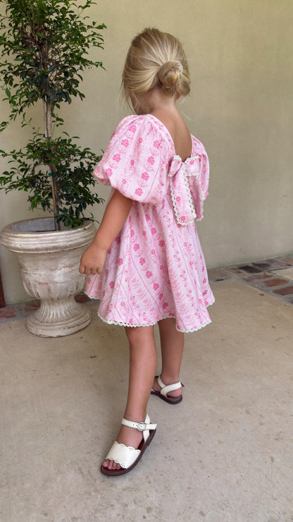 Preview Girls Louise French Linen & Lace Snap Dress | Parfait Pop