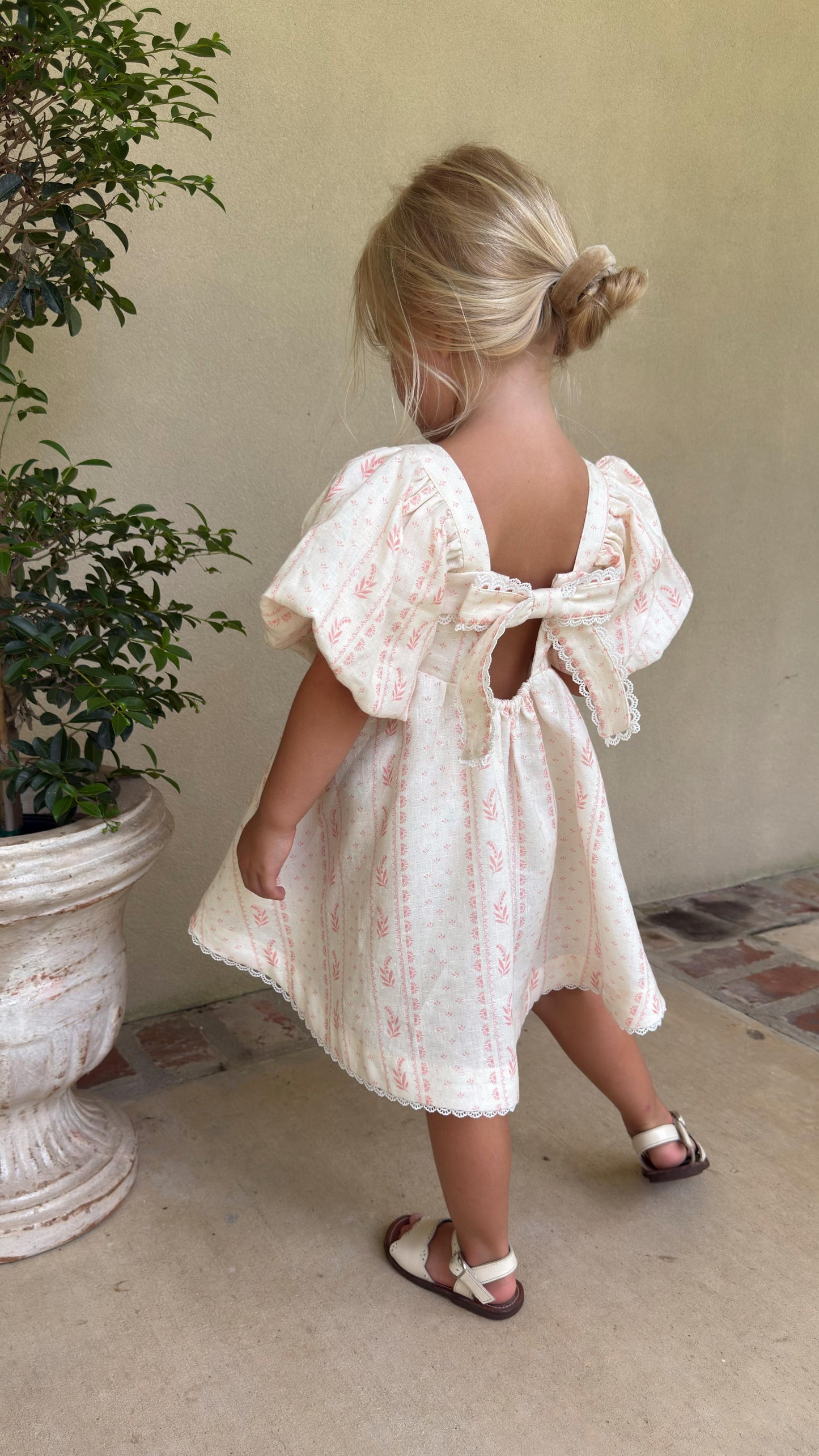 Preview Girls Louise French Linen & Lace Snap Dress | Heirloom Rose