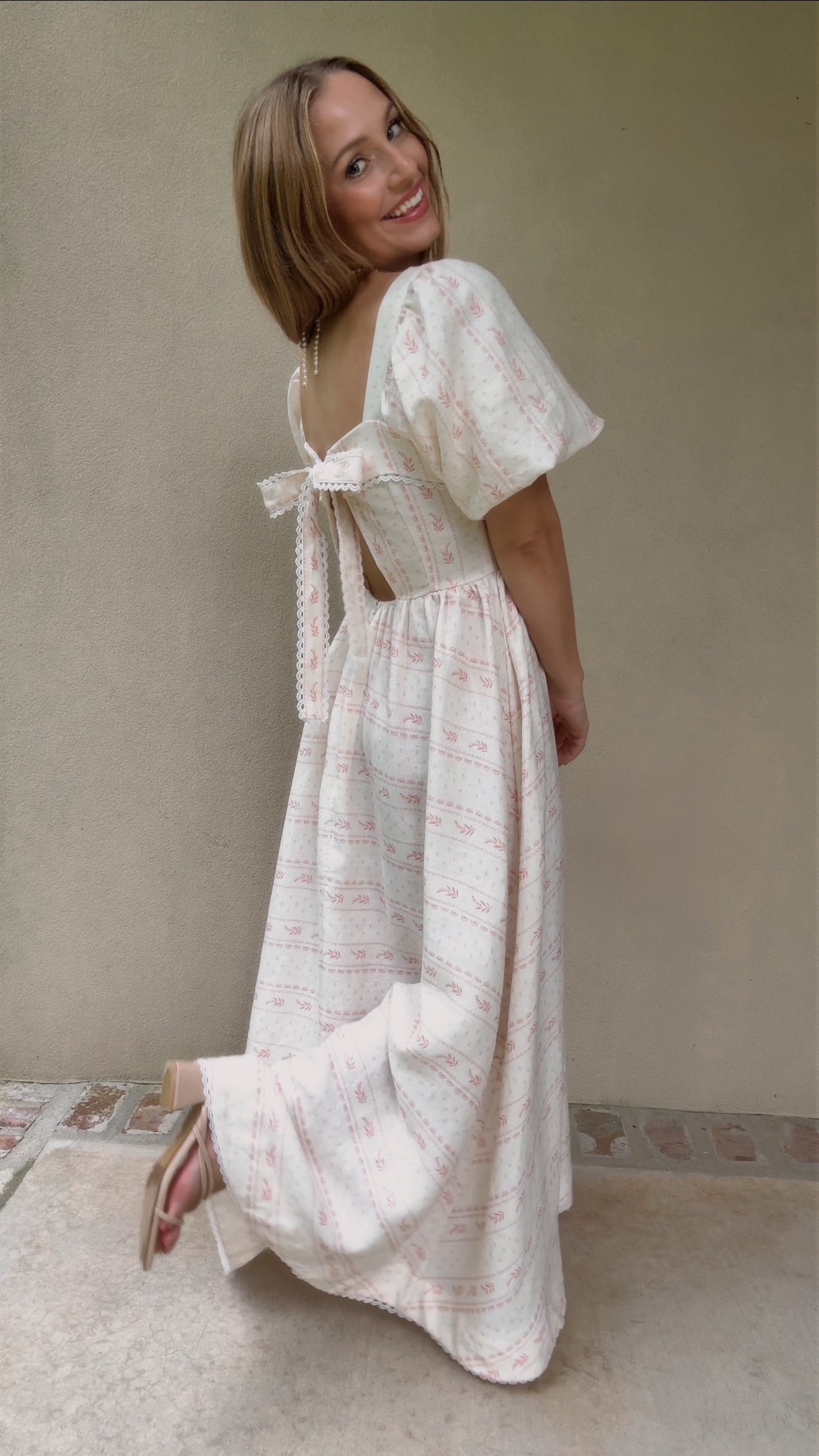 Preview Womens Louise French Linen & Lace Midi Dress | Heirloom Rose