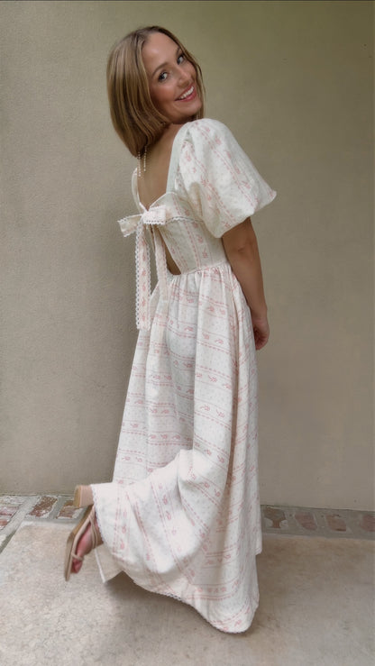 Preview Womens Louise French Linen & Lace Midi Dress | Heirloom Rose