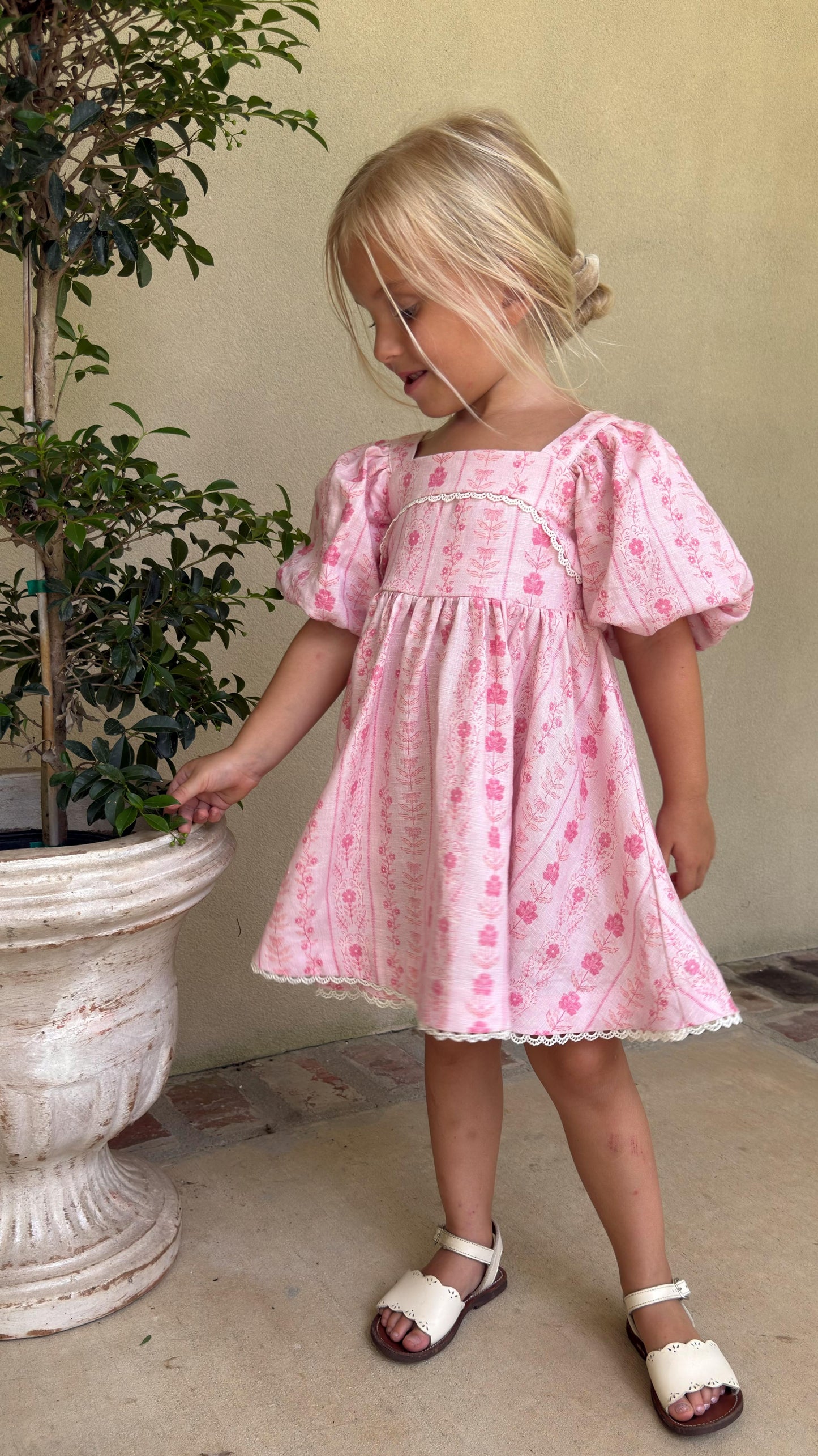 Preview Girls Louise French Linen & Lace Snap Dress | Parfait Pop