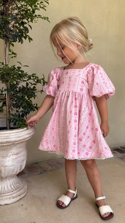 Preview Girls Louise French Linen & Lace Snap Dress | Parfait Pop