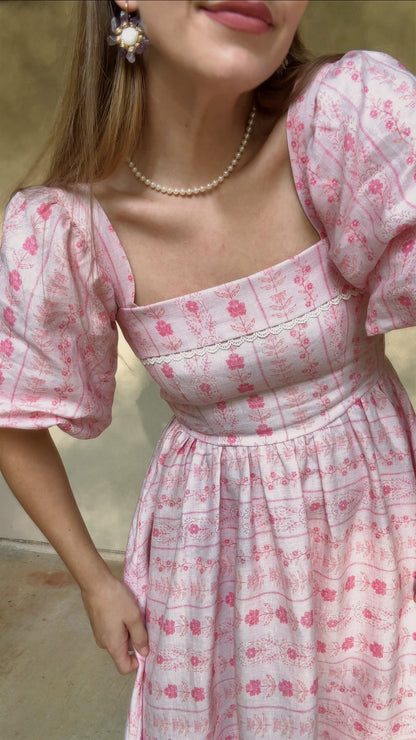 Preview Womens Louise French Linen & Lace Midi Dress | Parfait Pop