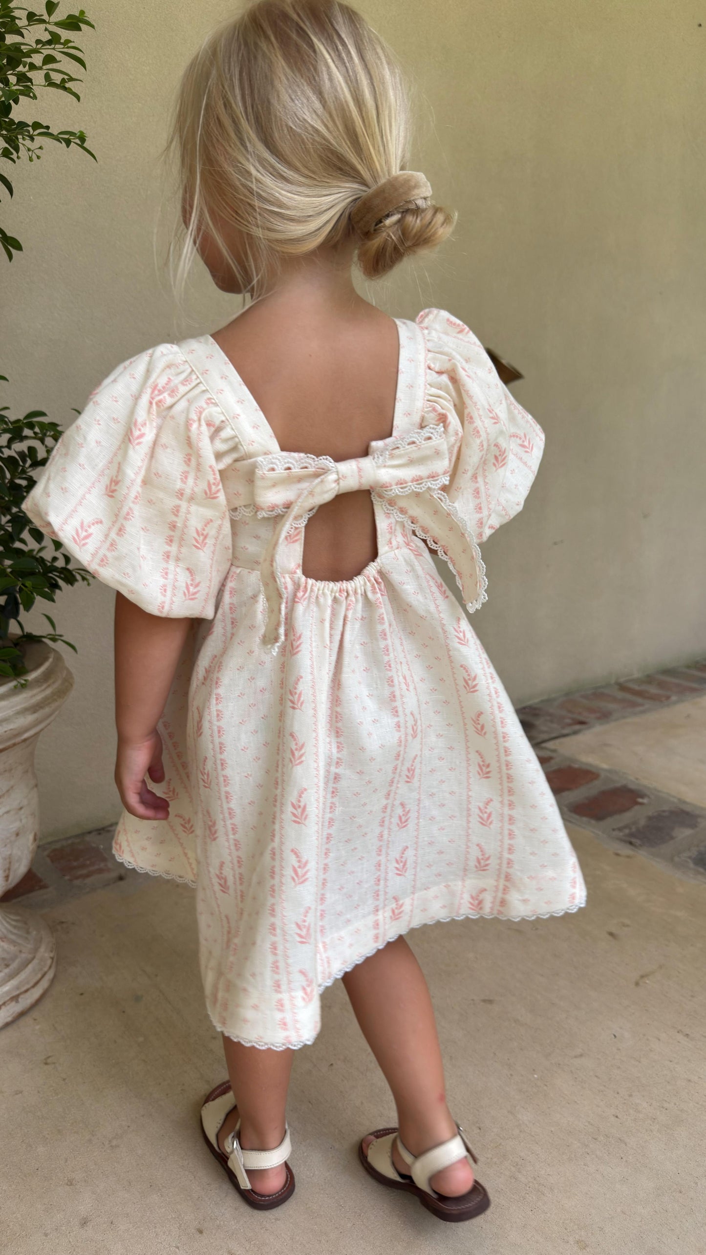 Preview Girls Louise French Linen & Lace Snap Dress | Heirloom Rose