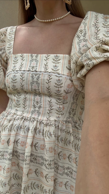 Preview Womens Louise French Linen & Lace Midi Dress | Eden Stripe Natural