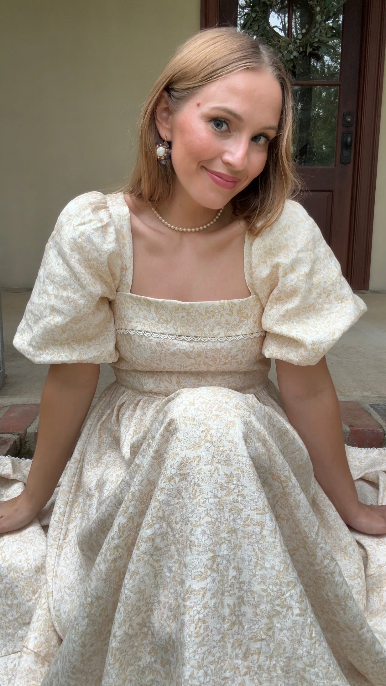 Preview Womens Louise French Linen & Lace Midi Dress | Champagne Garden