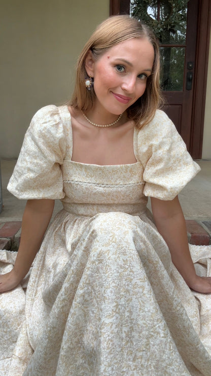Preview Womens Louise French Linen & Lace Midi Dress | Champagne Garden
