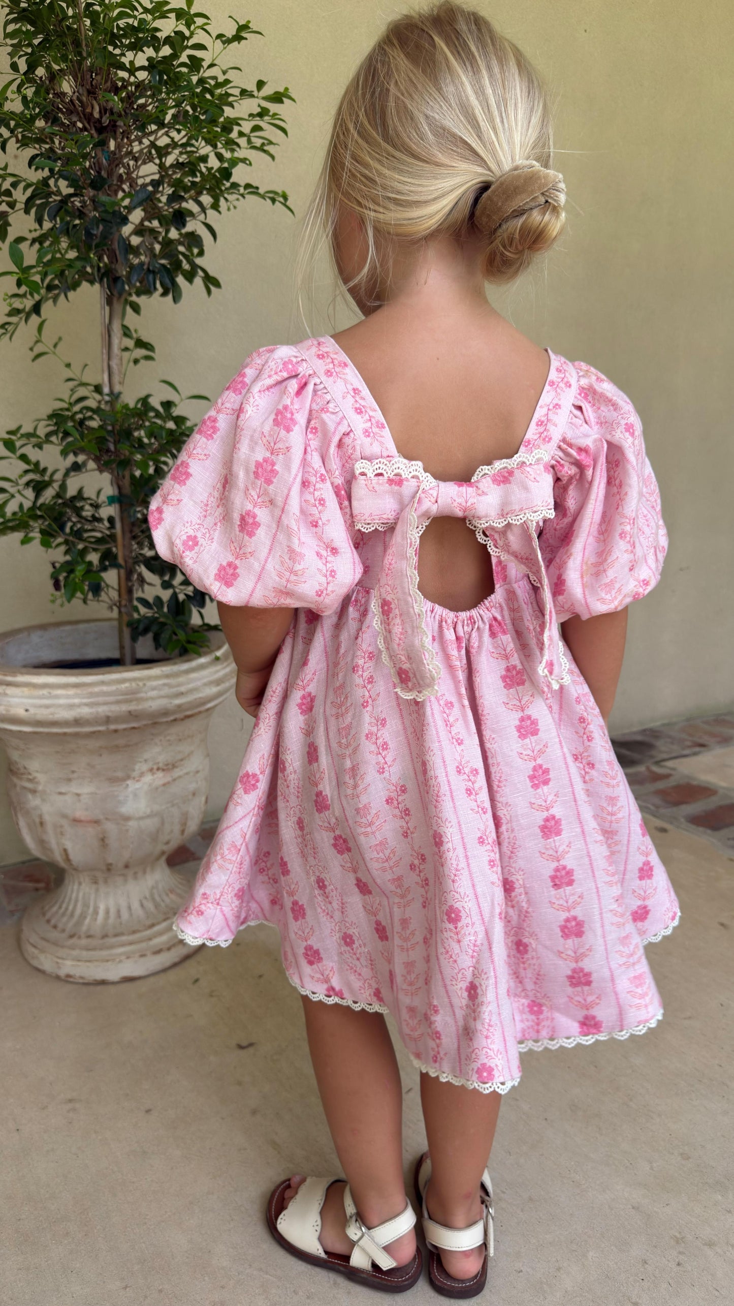 Preview Girls Louise French Linen & Lace Snap Dress | Parfait Pop
