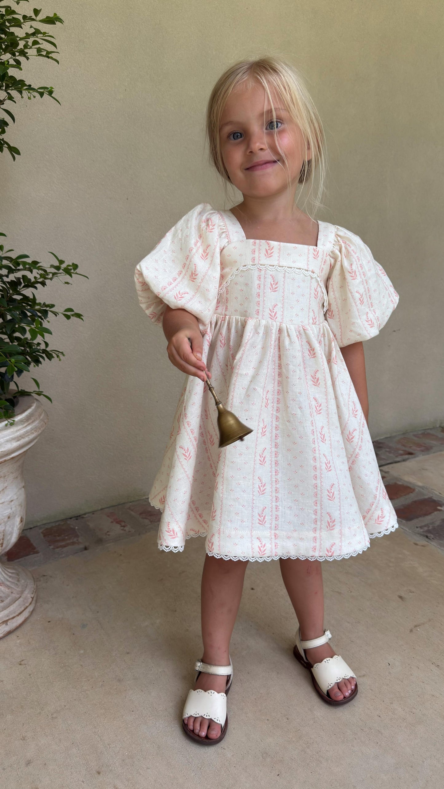 Preview Girls Louise French Linen & Lace Snap Dress | Heirloom Rose