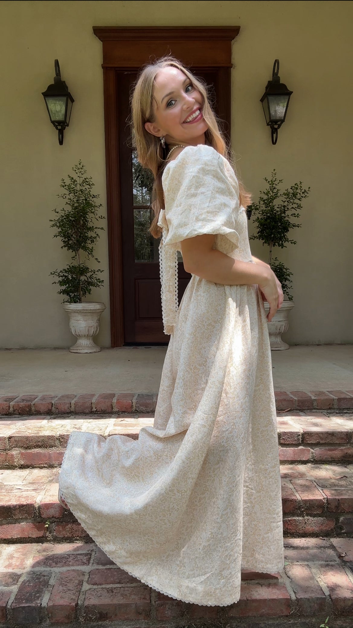 Preview Womens Louise French Linen & Lace Midi Dress | Champagne Garden